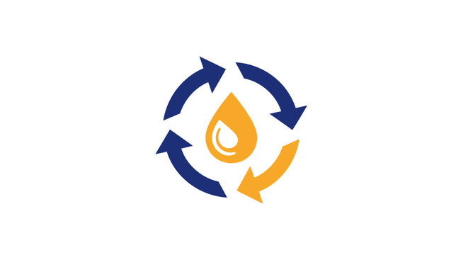 Oil recycling icon with circular arrows and golden drop symbol.