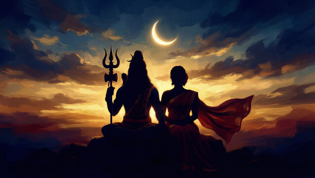 Shiv Parvati Handpainted Canvas Artwork