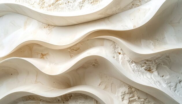 Wavy layered white 3D organic textured architectural background.
