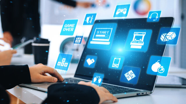 Gaming icons show online gaming, game streaming, and interactive play. Gaming supports esports, game community, and digital gaming experience. Gist