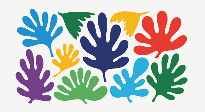 Colorful leaf shapes in various sizes and colors