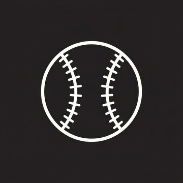 White outline baseball icon with stitching detail.
