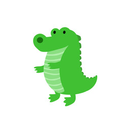 Fototapeta premium Cute green crocodile character standing. Vector cartoon alligator illustration
