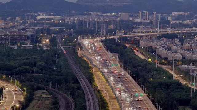 Aerial Photography of Urban Transportation Hubs at Night