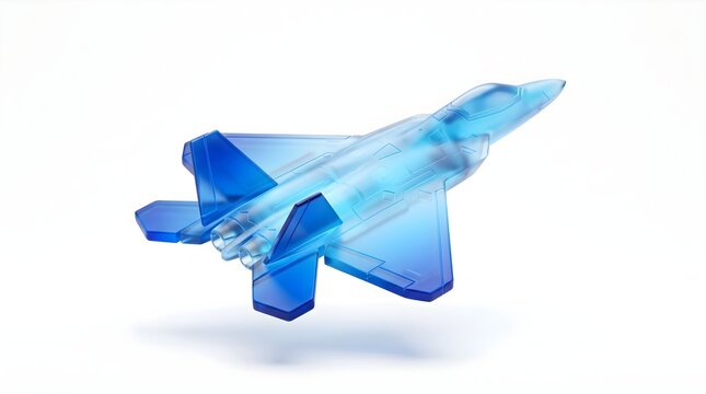 Futuristic Transparent Blue Jet Fighter Aircraft on White airplane