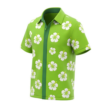 Green Hawaiian Shirt with White Hibiscus Pattern