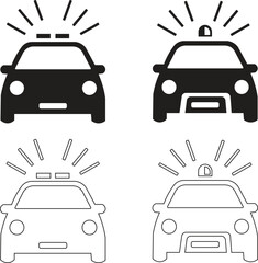 Police car emergency alert icons with red and black siren lights, front view vector illustration for law enforcement, public safety, and urgent response concepts © Rubel