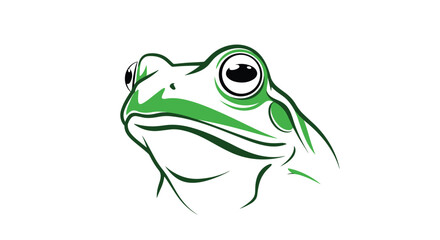 Fototapeta premium Modern stylized illustration of a green frog head with large eyes and a calm expression against a white background.