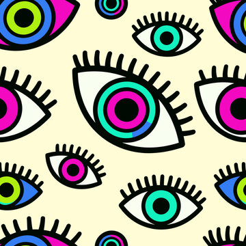 Maximalist seamless eyes pattern pastel colors vector illustration