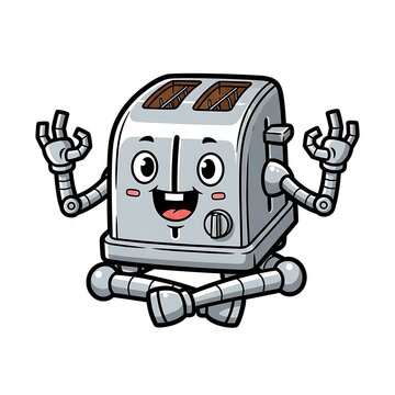 Cartoon robot vacuum cleaner cleaning floor.