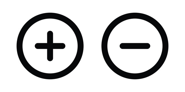 Black outlined plus and minus circle icons representing zoom increase decrease and mathematical operations