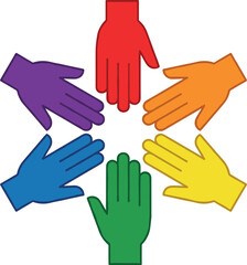 Obraz premium Colorful Rainbow Helping Hands Circular Vector Icon for Unity Diversity Collaboration Charity Organizations Community Support Networks and LGBTQ Pride CelebrationsColorful Rainbow Helping Hands Circul