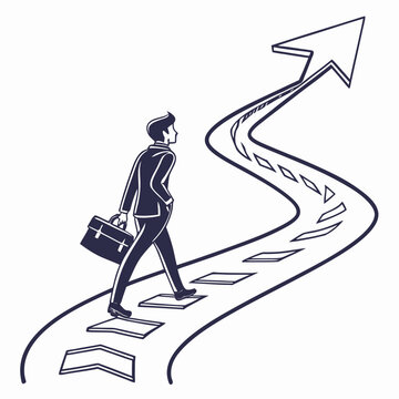 Businessman walking up a staircase with a briefcase career growth purpose driven
