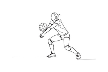 Fototapeta premium One line art vector illustration of a woman playing volleyball isolated on white background.