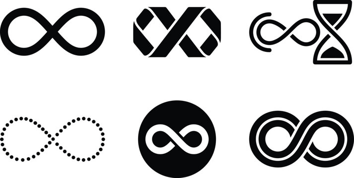 Infinity symbol icon set loop endless limit limit ribbon hourglass eternity tattoo vector illustration graphic collection