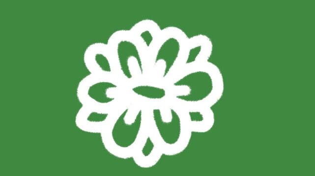 Ecological marigold blossom hand-drawn cartoon graphic with chalk outline bio tech plant core icon isolated on green screen background for school classroom science education line art element concept.