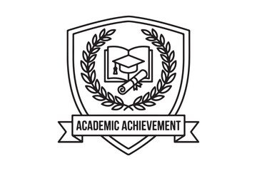 Obraz premium Academic achievement crest with graduation cap open book diploma laurel wreath