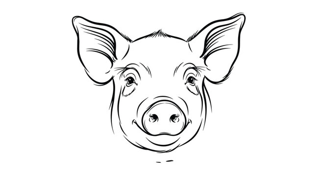 Artistic black and white sketch of a pig head with fine line work, capturing the natural features and intelligent eyes of this common farm animal.