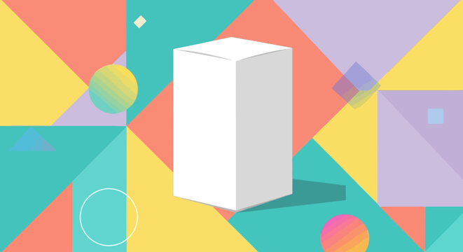 White rectangular cardboard box mockup for product packaging.