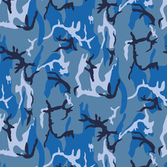 Naklejka premium Woodland camouflage seamless background, military army tactical pattern in green brown black colors, rugged outdoor adventure style, Seamless pattern for textile prints on fabric and wallpaper.