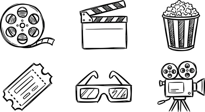 Hand-Drawn Cinema and Movie Icons Set