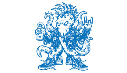 Edgy punk octopus character with spray paint can character graffiti tentacles © Bro