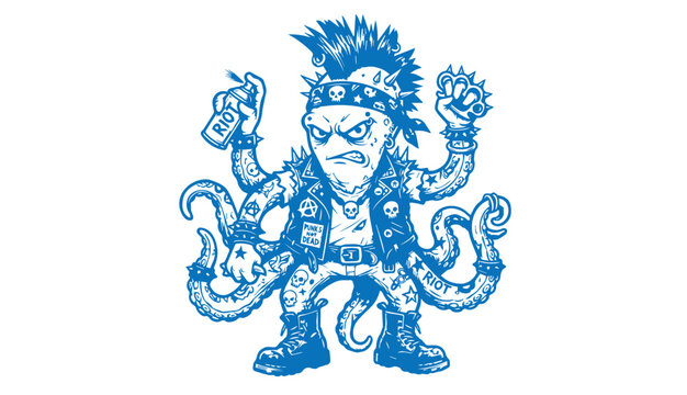 Punk rock octopus character mascot illustration with character, creature