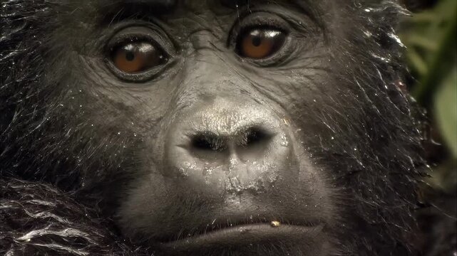 Close-up portrait of a majestic mountain gorilla in its natural habitat