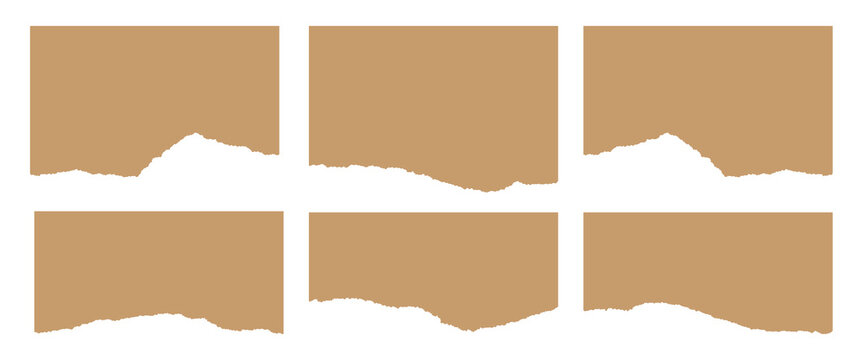 Collection of old paper sheets strip stroke with cut stuck edges. Vector illustration.