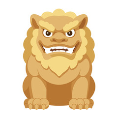 Obraz premium Angry Guardian Lion Statue Sitting on White Background