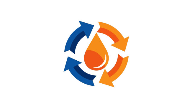 Oil recycling icon with blue and orange circular arrows.