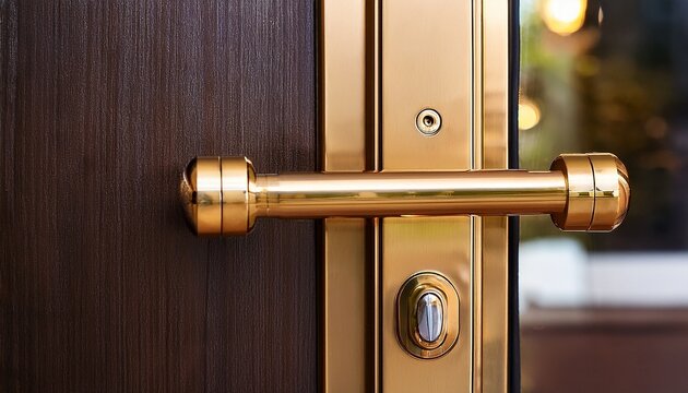 a gold handle on a door