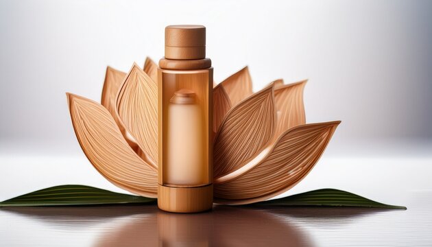 bamboo essential oil roller bottle with lotus design on transparent