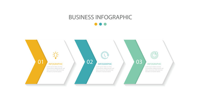 Concept of arrow business model with 3 successive steps.  Business infographic template vector.3 section infographic diagram. 