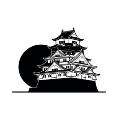 Fototapeta premium Japanese Castle Silhouette with Full Moon.