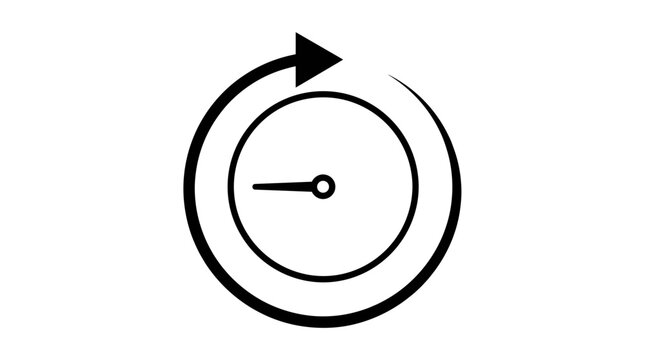 Minimalist black and white clock icon with circular design for timeliness and efficiency in modern graphic resources