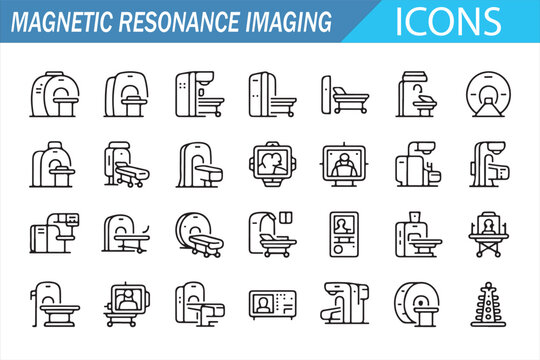 Magnetic Resonance Imaging MRI Icons Set for Medical Diagnostics and Radiology
