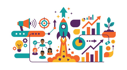 Rocket Ship Launching Business Growth Success. © Juna