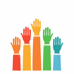 Obraz premium Colorful raised hands in flat design style