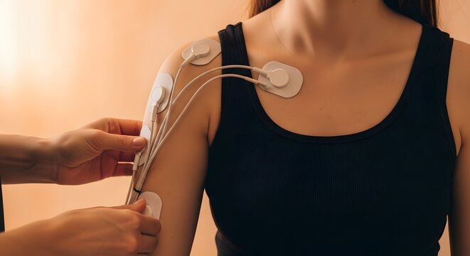 Physical therapy with tens unit for pain relief and muscle stimulation