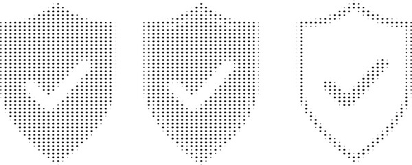 Dotted Shield With Check Mark Icons — Halftone Security Verification Symbols For Digital Protection © Darus Cell
