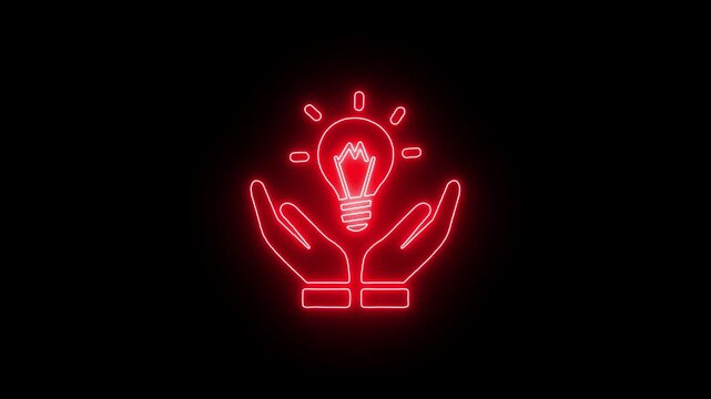 Bright idea symbol neon sign animation with futuristic frame.
