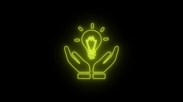 Bright idea symbol neon sign animation with futuristic frame, technology and inspiration concept glowing neon idea on the black background.