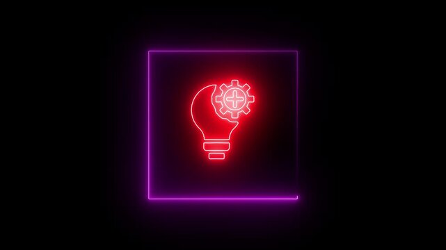 Idea generation concept with futuristic neon light icon on the black background.