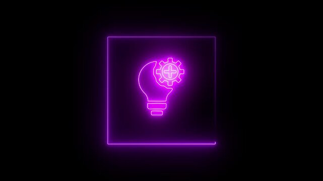 Idea generation concept with futuristic neon light icon on the black background.