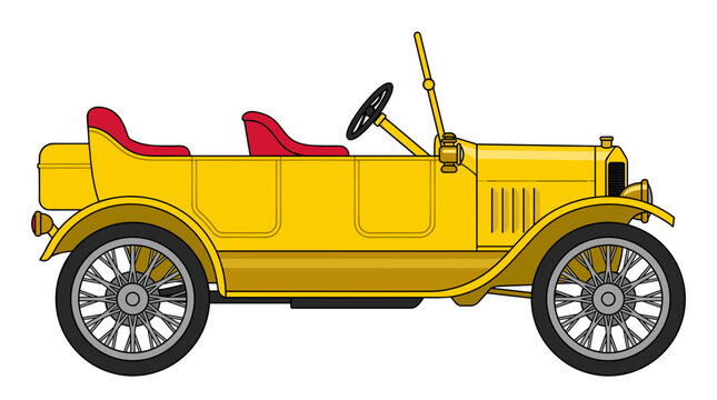 Vintage yellow automobile with red interior showcasing classic design and timeless charm for retro enthusiasts