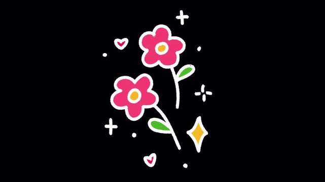 Hand Drawn Pink Flower Trail Animation with Alpha Channel