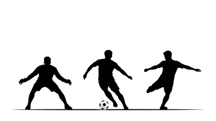 Obraz premium Three soccer players competing for a ball on a sports field Vector