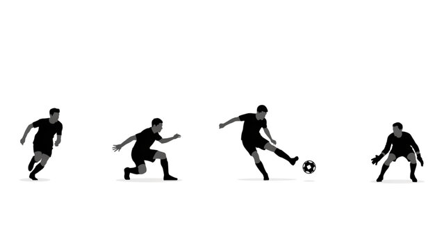 Silhouette sequence of soccer players kicking and controlling a ball Vector