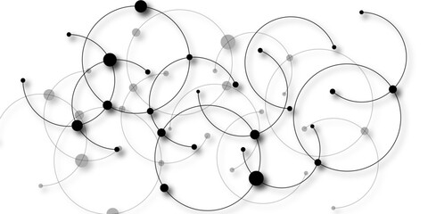 Geometric white and gray color overlapping circles lines and dots abstract background. Vector creative technology graphic design element with overlapping circles dots and dashed circles. © Azadur